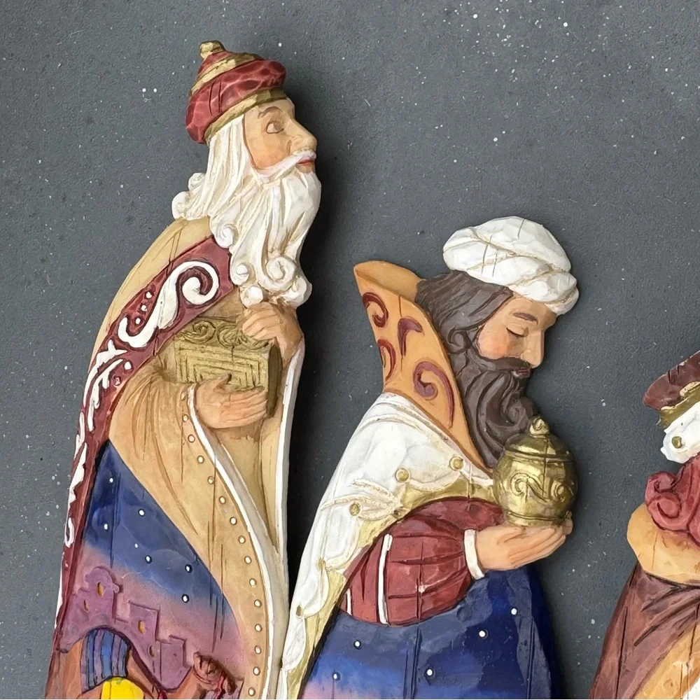 VTG Christmas Nativity Hand Painted Hinged Fence Intricate Carved Detail
